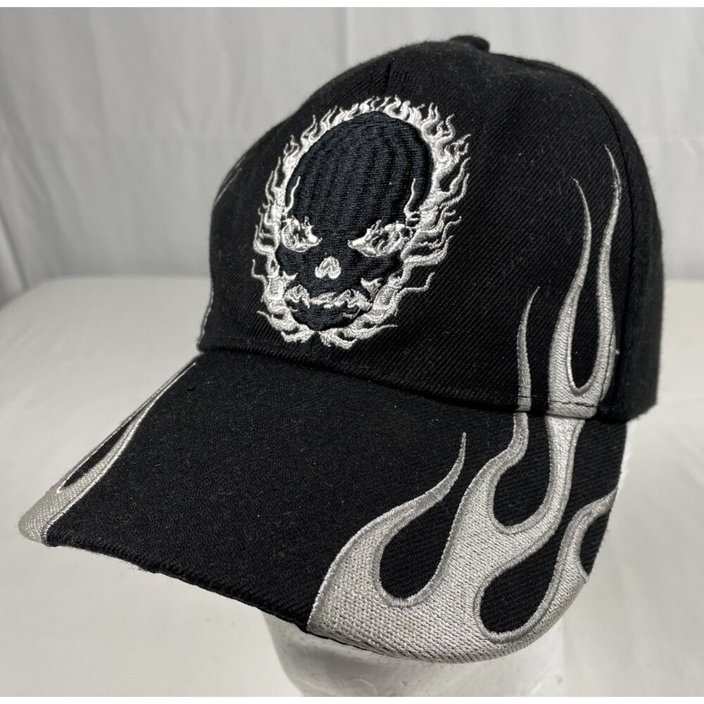 Black Hawk Adjustable SKULL Hat With Flames. JoyCap
